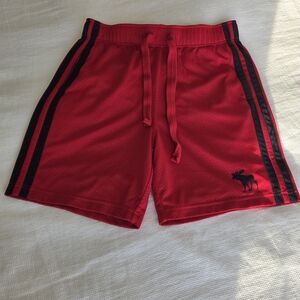Abercrombie & Fitch Red Athletic Mesh Shorts with Black Side Stripes